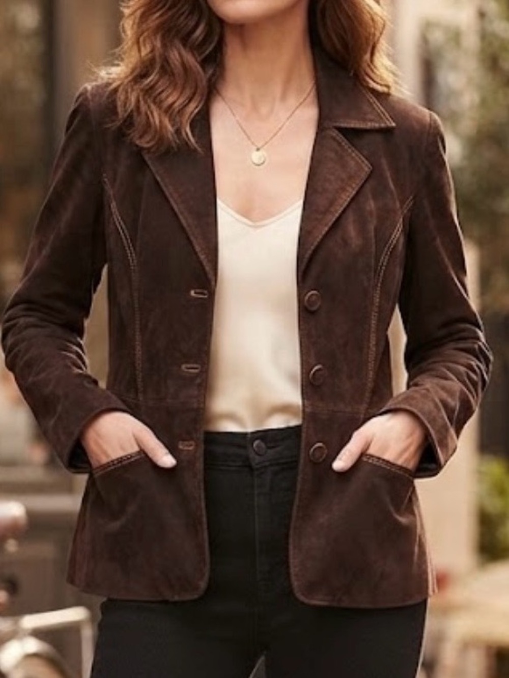 Giacca a Gallery Company Western Brown Suede Button Down Leather Jacket Size L